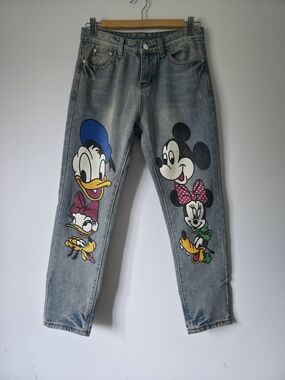Vintafe Disney Character Patch Denim Jeans - Light Wash with Multicolor Prints